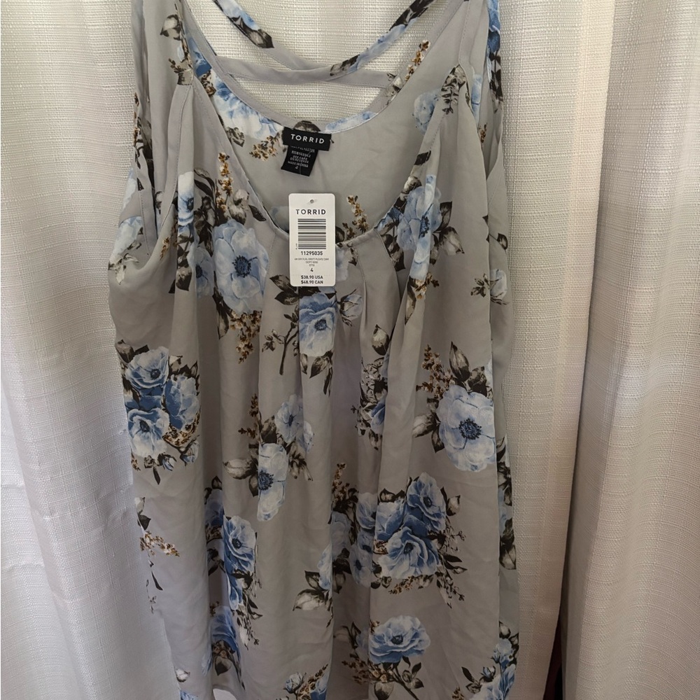 Torrid Gray Pleated Cami with Blue and White Floral